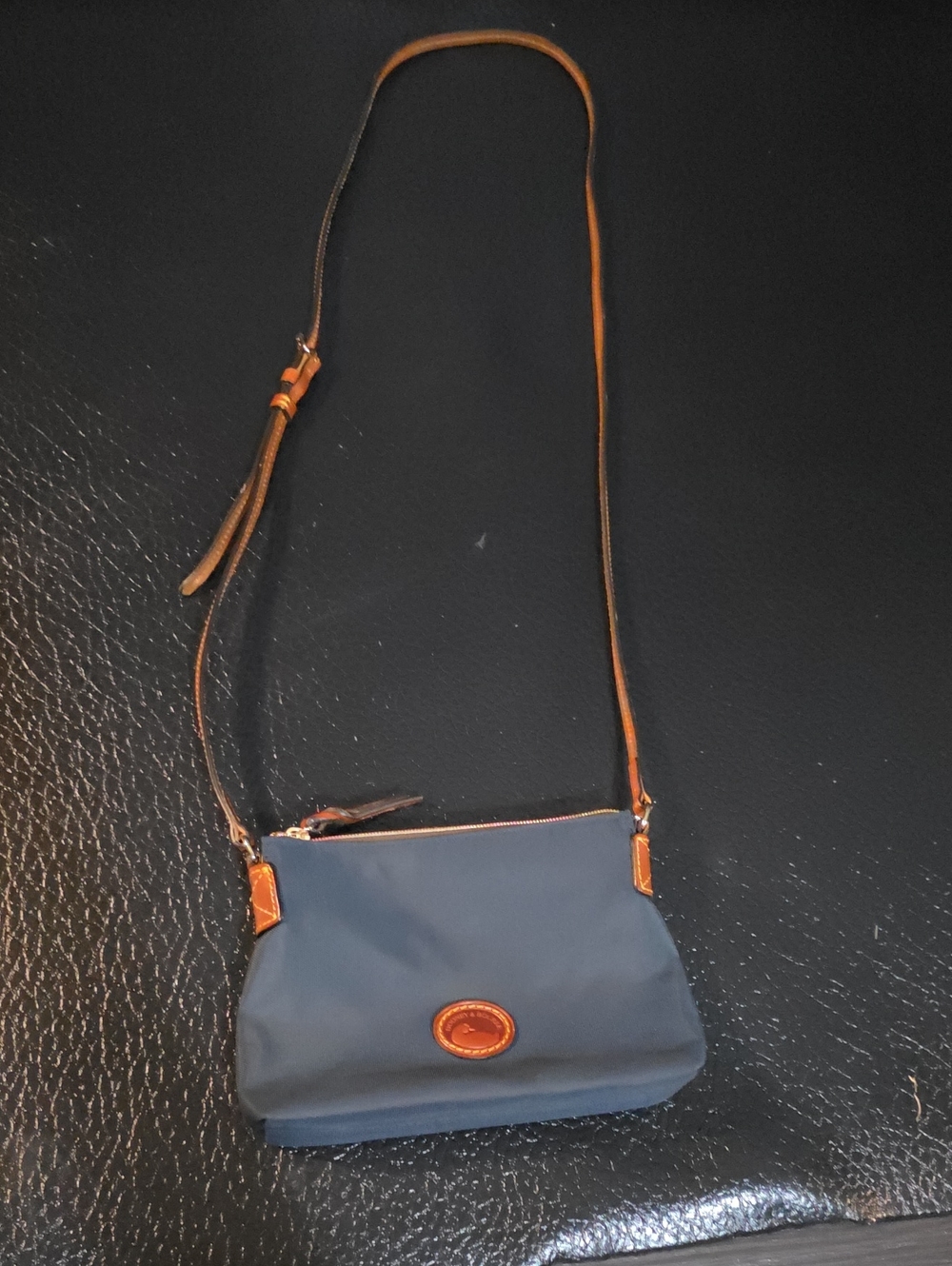 Dooney & Bourke Navy Crossbody with Brown Trim